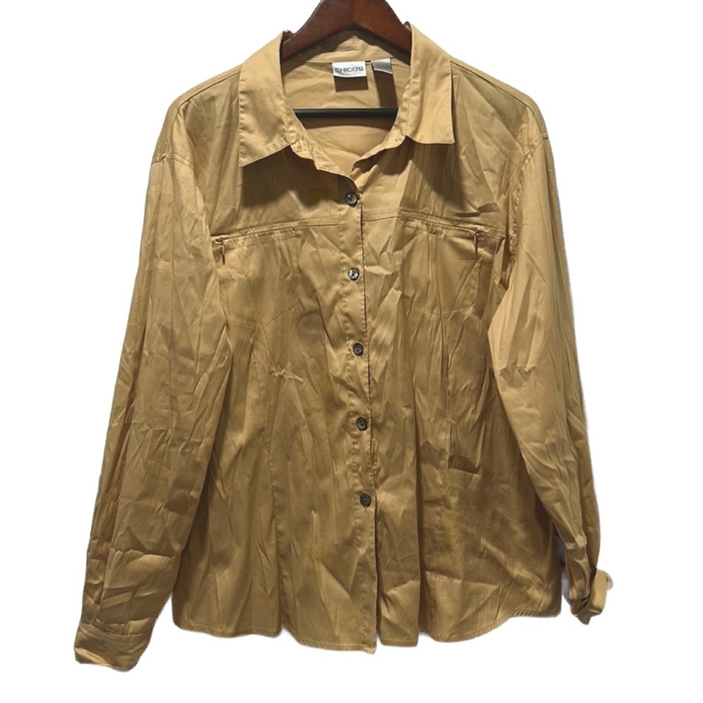 Chico’s gold/yellow long sleeve blouse size 3 GUC…